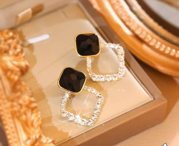 Zircon Korean Black Shiny Earing Resin Rhombus Earrings Earrings Jewelry Fashion For Women