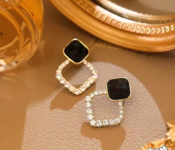 Zircon Korean Black Shiny Earing Resin Rhombus Earrings Earrings Jewelry Fashion For Women