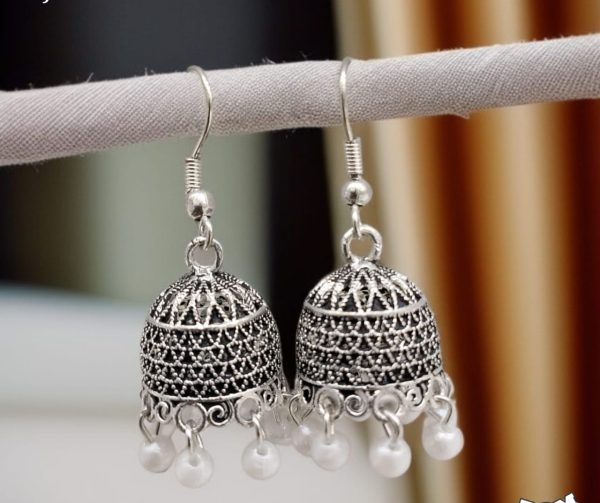 Silver Indian Jumky / Jhumka Earrings By Quirky Fashions | Ethnic Wear | Casual Wear
