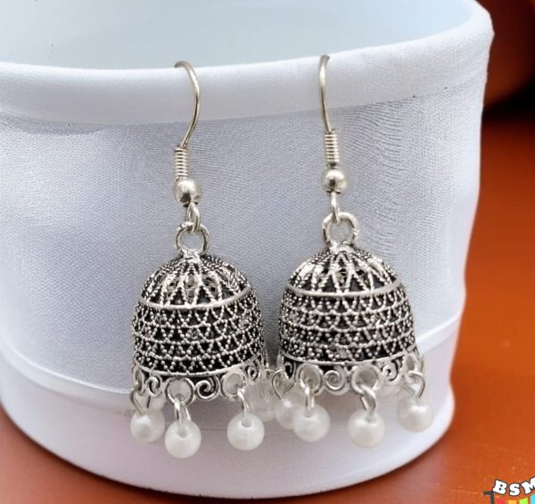 Silver Indian Jumky / Jhumka Earrings By Quirky Fashions | Ethnic Wear | Casual Wear