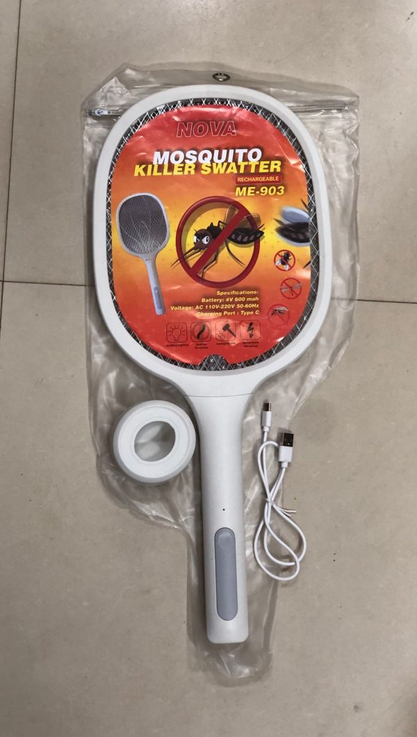 Mosquito Racket Electric Fly Swatter Powerful Usb Rechargeable Grid 3-layer Mesh Home Fly Killer Lamp (random Color)