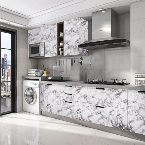 Self Adhesive White Marble Sheet Sticker For Kitchen, Cupboard, Wall – Anti Oil And Heat Resistant Wallpaper – Size 60x200