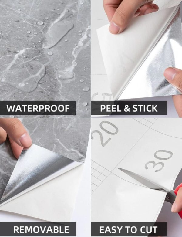 Self Adhesive White Marble Sheet Sticker For Kitchen, Cupboard, Wall – Anti Oil And Heat Resistant Wallpaper – Size 60x200