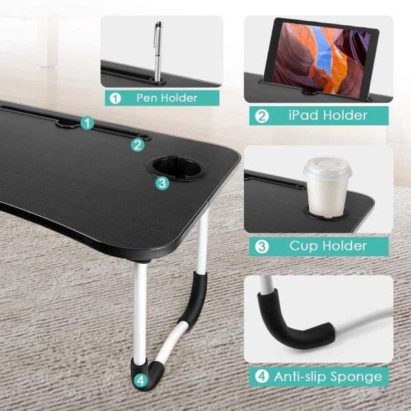 Wooden Laptop Table – Laptop Stand – Floor Table – Laptop Table – Drawing Desk – Bed Tray Table Fold-able – Table Notebook Stand Reading Holder – Study Table – Portable Desk – Random Color