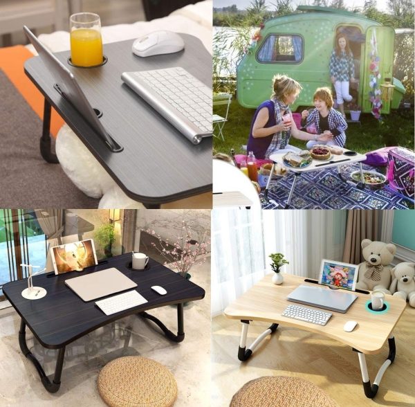Wooden Laptop Table – Laptop Stand – Floor Table – Laptop Table – Drawing Desk – Bed Tray Table Fold-able – Table Notebook Stand Reading Holder – Study Table – Portable Desk – Random Color