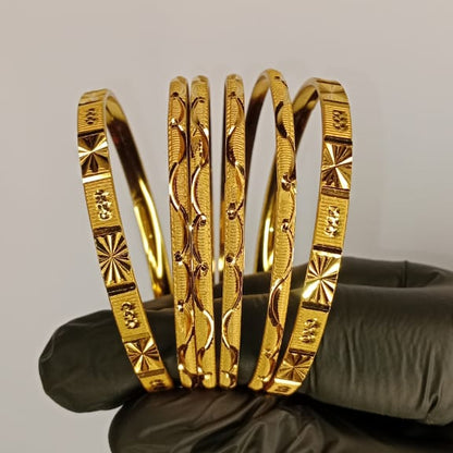 Luxurious Gold Plated Bangles For Girls | Ladies – 2 Piece Bangles | 4 Piece Churiyan | Without Box In 2.5 Inch Size | Gold Plated Bangles For Wedding | Special Occasion