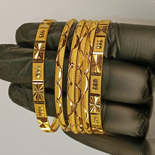 Luxurious Gold Plated Bangles For Girls | Ladies – 2 Piece Bangles | 4 Piece Churiyan | Without Box In 2.5 Inch Size | Gold Plated Bangles For Wedding | Special Occasion