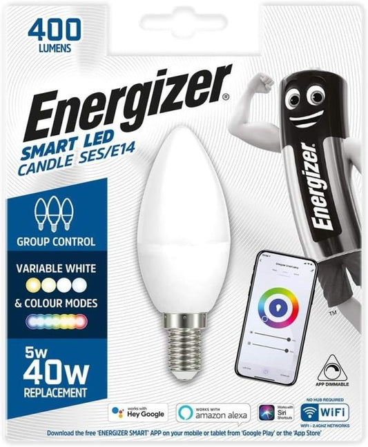 Energizer Smart Led Multicolor Dimmable Wifi Bulb, 5.5w, App Controllable, Home Bulb, With Alexa, Google And Siri, No Hub Required, Lamp Holder E14