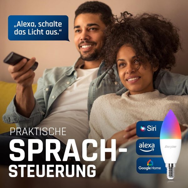 Energizer Smart Led Multicolor Dimmable Wifi Bulb, 5.5w, App Controllable, Home Bulb, With Alexa, Google And Siri, No Hub Required, Lamp Holder E14