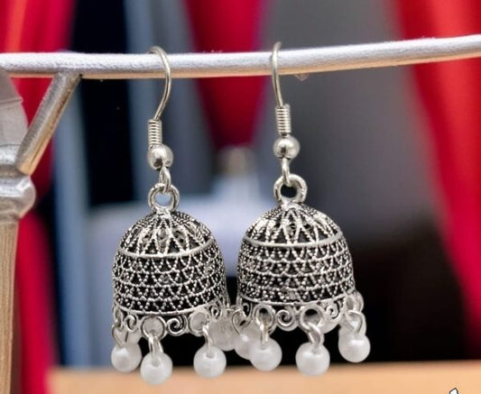 Silver Indian Jumky / Jhumka Earrings By Quirky Fashions | Ethnic Wear | Casual Wear