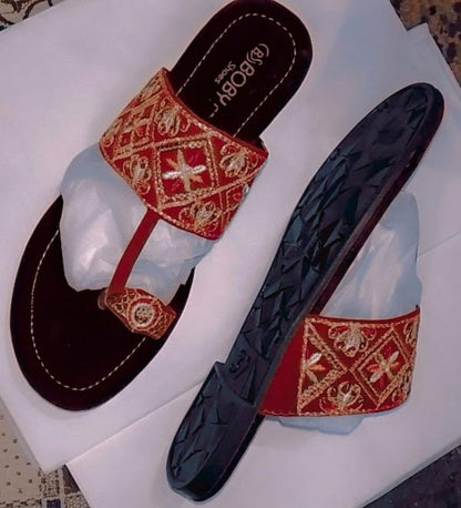 Kolhapuri Slipper Design No. 25-78 – Traditional Red & Dark Maroon Handcrafted Footwear (with Box )