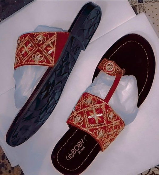 Kolhapuri Slipper Design No. 25-78 – Traditional Red & Dark Maroon Handcrafted Footwear (with Box )