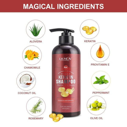 Lichen Keratin Enriched Shampoo 500ml – Sulfate And Paraben Free – Anti Frizz Treatment For Women And Men – Professional Salon Grade Repair Formula With Silk Protein For Dry, Frizzy Damaged And Color Treated Hair – Without Box